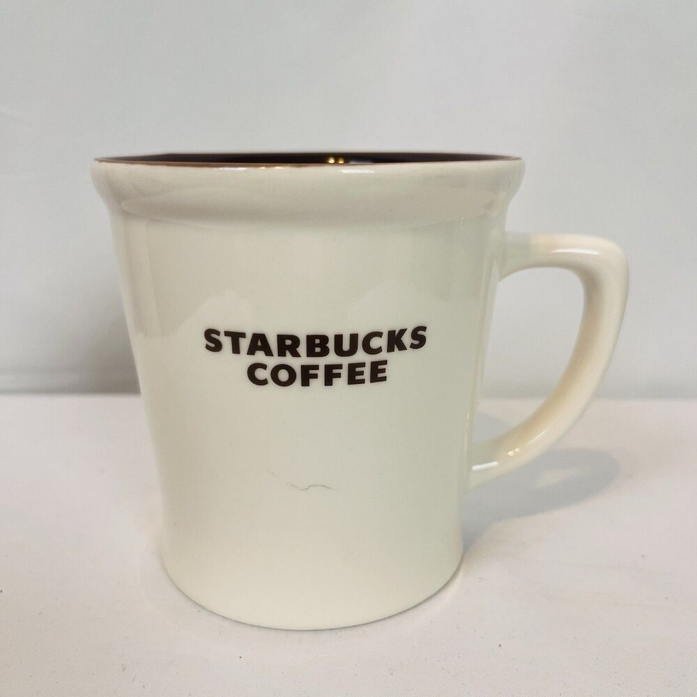 Starbucks Coffee Bone China Mug Brown White 2009 Logo Cup Small Scratch On Front